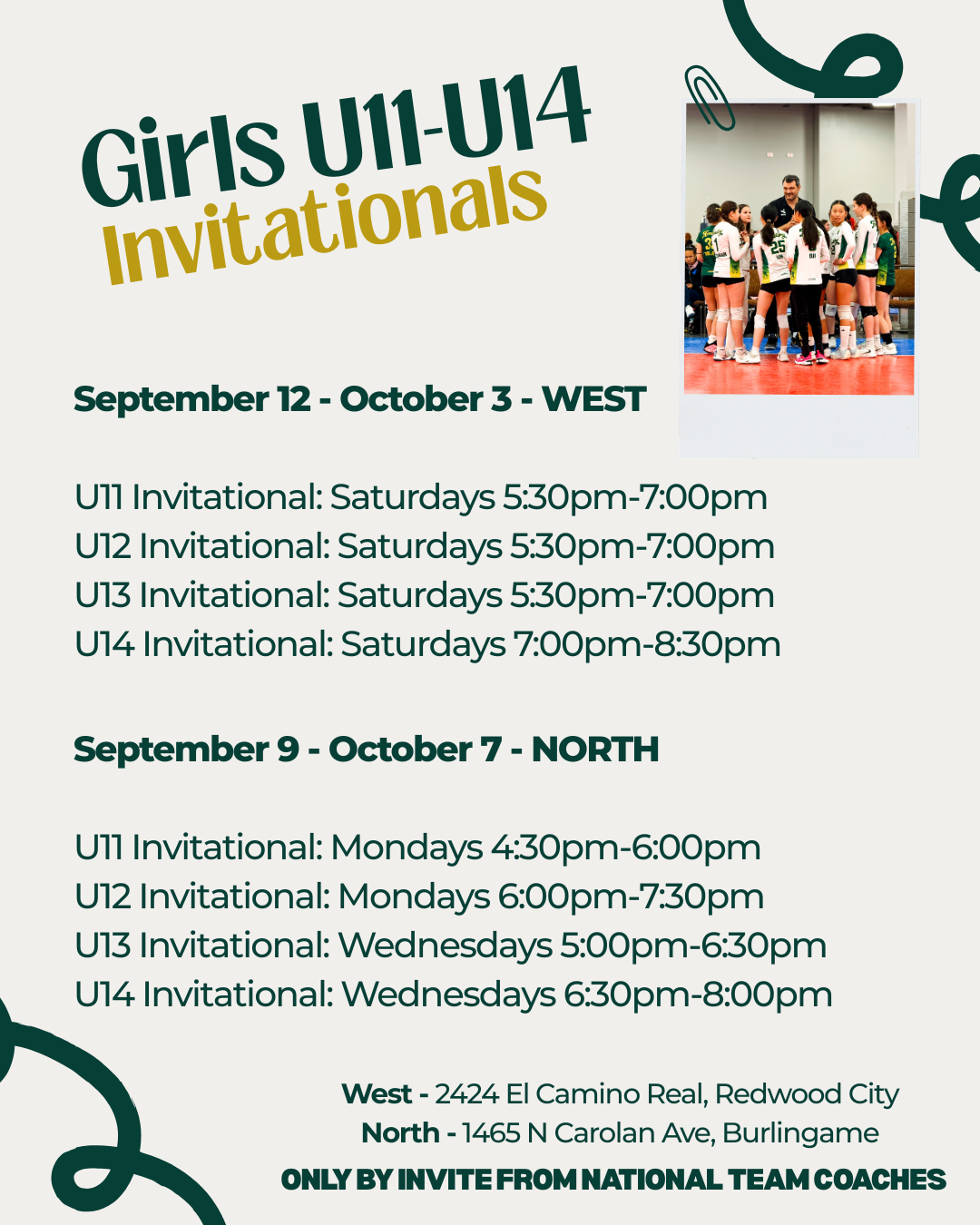 Girls U11-U14 Invitationals Fall 2026 flyer